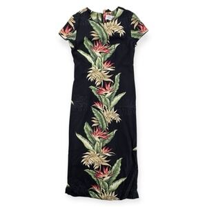 Vintage Iolani Young Hawaii Dress Womens Small Floral Short Sleeve Maxi USA